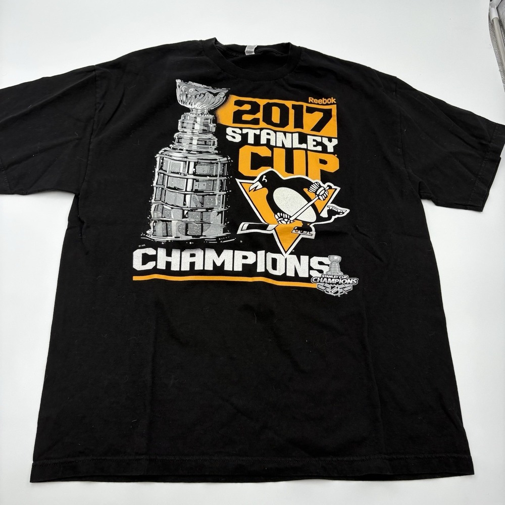 Reebok Pittsburgh Penguins 2017 Stanley Cup Champions T-Shirt Men XL Black‎
